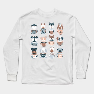 Doggie Coffee and Tea Time 2 // white background Long Sleeve T-Shirt